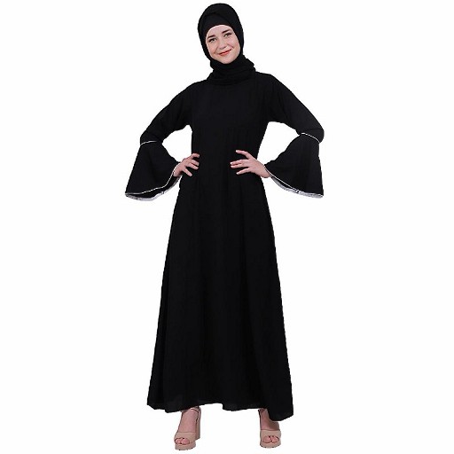 Casual A-line abaya with bell sleeves- Black